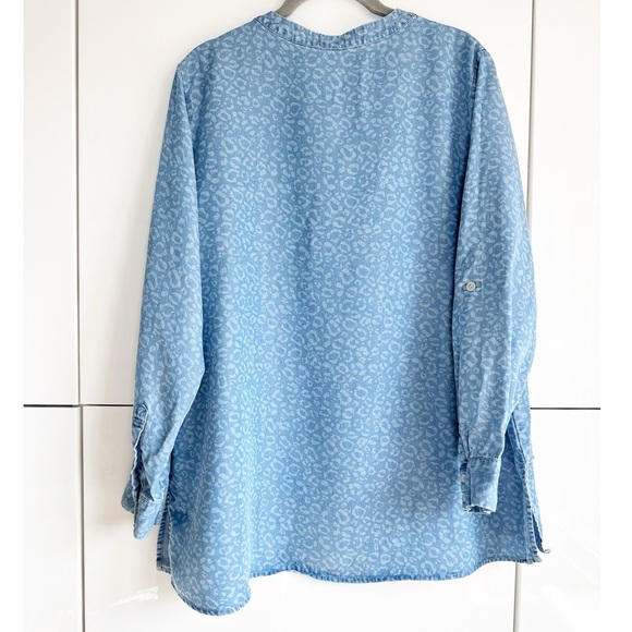 Soft Surroundings Denim Top Animal Print Tencel Size Petite Large - Picture 4 of 9